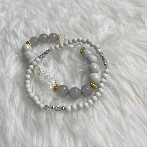 Genuine Feldspar and Crystal Bracelet Set - Picture 4 of 8